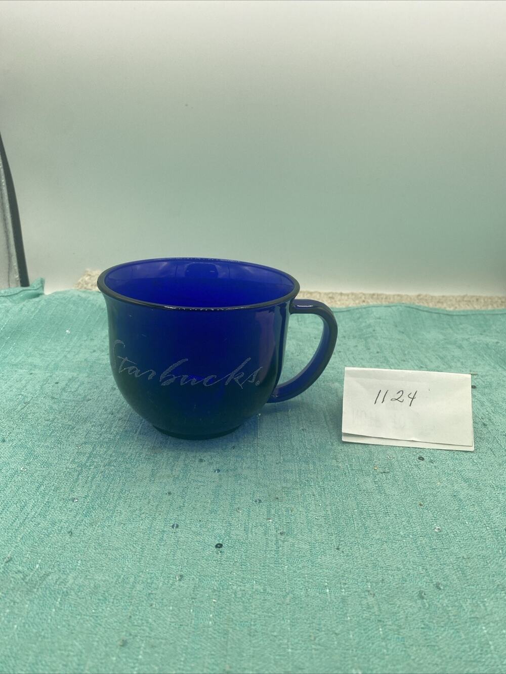Starbucks Glass Cobalt Blue Mug Coffee Cup USA With Logo-4.25”X 3.5” Tall